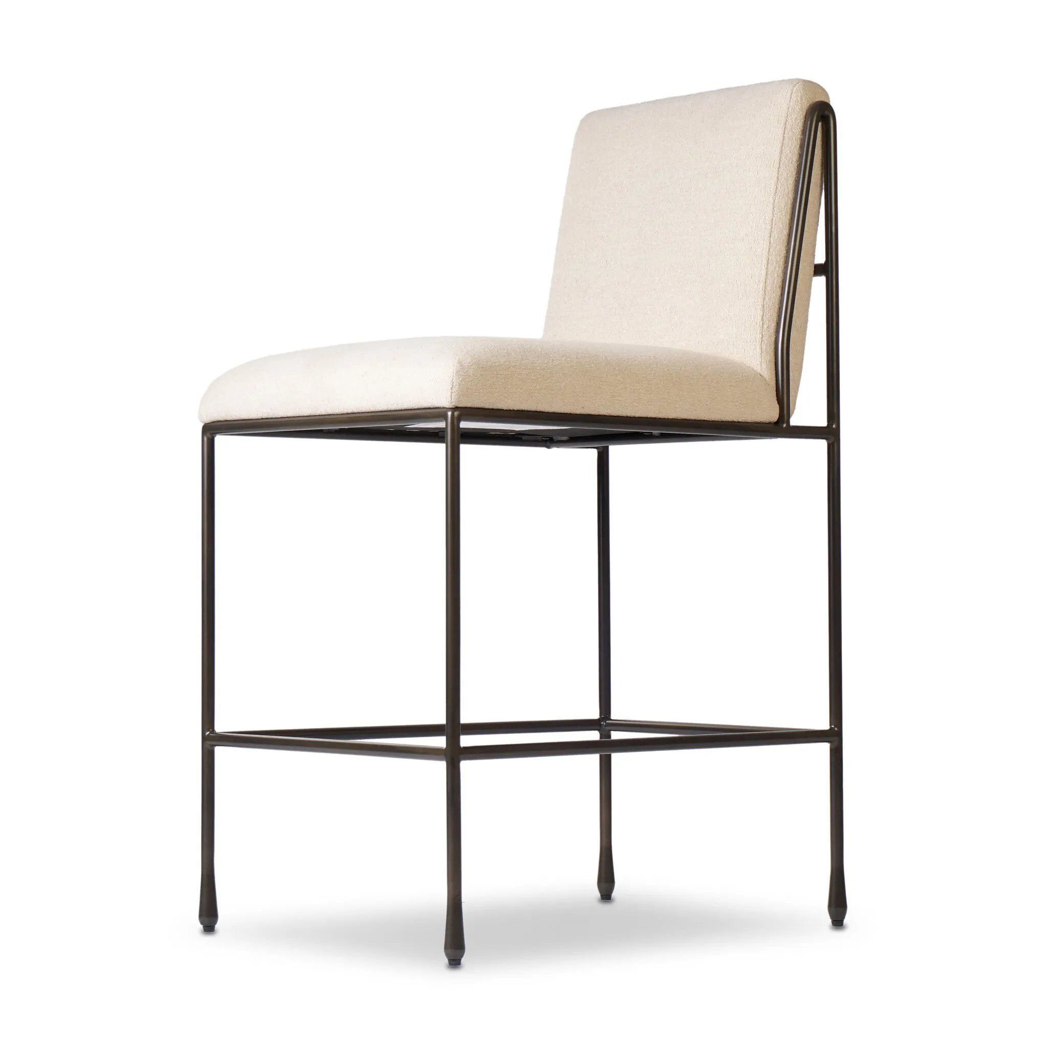 European inspiration gives streamlined character to this high-back metal-framed stool. Slim, bent metal detail and tapered feet add interesting elements. Supported with upholstered seating in snow-white Crypton® performance fabric. Crypton® performance fabric is specially engineered for protection against stains, moisture and odor Amethyst Home provides interior design, new home construction design consulting, vintage area rugs, and lighting in the Nashville metro area.