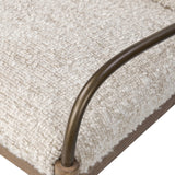 A tribute to traditional artistry and found pieces, this bar stool fluidly combines ash and burnished brass to frame a comfortable S-spring seat. Finished in heavy boucle-like upholstery that features a subtle linear pattern for added depth — creating a luxe, inviting feel. A design collaboration by Amber Lewis and Four Hands. Amethyst Home provides interior design, new home construction design consulting, vintage area rugs, and lighting in the Boston metro area.