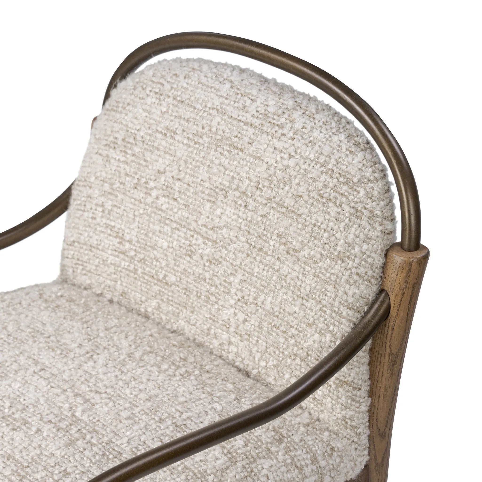 A tribute to traditional artistry and found pieces, this bar stool fluidly combines ash and burnished brass to frame a comfortable S-spring seat. Finished in heavy boucle-like upholstery that features a subtle linear pattern for added depth — creating a luxe, inviting feel. A design collaboration by Amber Lewis and Four Hands. Amethyst Home provides interior design, new home construction design consulting, vintage area rugs, and lighting in the Winter Garden metro area.