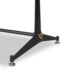 Material-driven for fun, this shuffleboard table features a hand-stitched leather landing surface, laminated solid oak game board — finished in a durable lacquer — and industrial trestle-style, cast iron legs. Climatic adjusters for leveling with ease. Each table comes with carved wood and steel pucks, as well as a steel ring scoring mechanism. Amethyst Home provides interior design, new home construction design consulting, vintage area rugs, and lighting in the Winter Garden metro area.