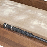 Material-driven for fun, this shuffleboard table features a hand-stitched leather landing surface, laminated solid oak game board — finished in a durable lacquer — and industrial trestle-style, cast iron legs. Climatic adjusters for leveling with ease. Each table comes with carved wood and steel pucks, as well as a steel ring scoring mechanism. Amethyst Home provides interior design, new home construction design consulting, vintage area rugs, and lighting in the Tampa metro area.