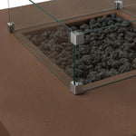 Designed for use in residential and hospitality spaces, this tempered glass wind guard kit is designed to fit the outline shape of the Donovan Outdoor Fire Table. It protects the fire from waning in the wind. Refer to included assembly instructions for correct installation. Amethyst Home provides interior design, new home construction design consulting, vintage area rugs, and lighting in the Scottsdale metro area.