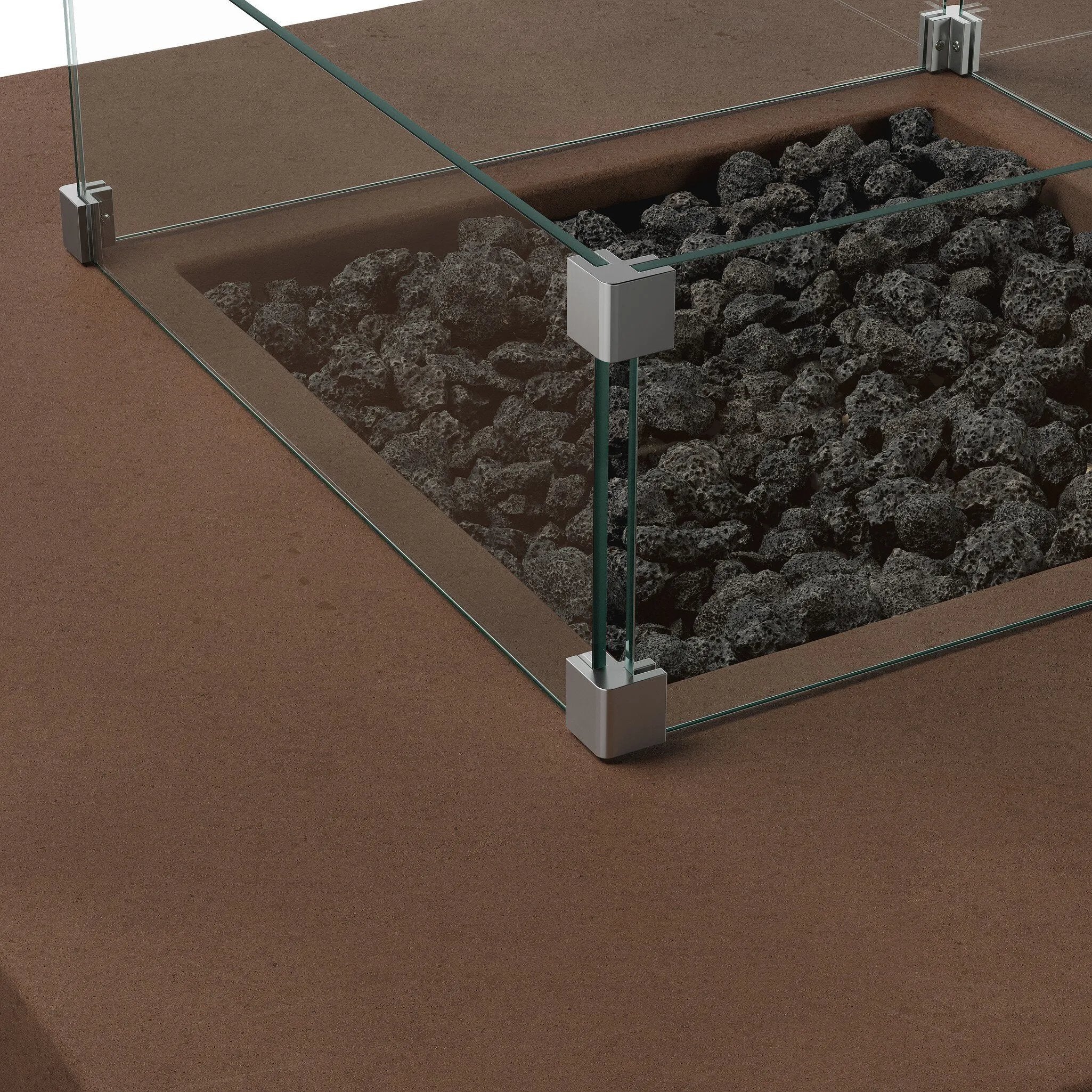 Designed for use in residential and hospitality spaces, this tempered glass wind guard kit is designed to fit the outline shape of the Donovan Outdoor Fire Table. It protects the fire from waning in the wind. Refer to included assembly instructions for correct installation. Amethyst Home provides interior design, new home construction design consulting, vintage area rugs, and lighting in the Scottsdale metro area.