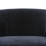 Featuring Dottie Monte Navy Swivel Chair by Four Hands at Amethyst Home. The continuous form of this swivel chair creates a sleek look that elevates everyday seating. Upholstered in navy wool blend, its sleek design is complemented by a 360-degree swivel and pedestal base of solid parawood for a mixed media moment. Overall Dimensions: 29.00"w x 33.75"d x . Amethyst Home provides interior design, new home construction design consulting, vintage area rugs, and lighting in the Los Angeles metro area.