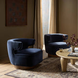 Featuring Dottie Monte Navy Swivel Chair by Four Hands at Amethyst Home. The continuous form of this swivel chair creates a sleek look that elevates everyday seating. Upholstered in navy wool blend, its sleek design is complemented by a 360-degree swivel and pedestal base of solid parawood for a mixed media moment. Overall Dimensions: 29.00"w x 33.75"d . Amethyst Home provides interior design, new home construction design consulting, vintage area rugs, and lighting in the Winter Garden metro area.