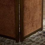 Featuring Duane Vintage Parawood Room Divider by Four Hands at Amethyst Home. Add privacy where you need it with a vintage-inspired room divider. Three long panels are upholstered in a rich rust-colored chenille and framed out by warm parawood. Overall Dimensions: 72.00"w x 1.50"d x 73.00"h. Amethyst Home provides interior design, new home construction design consulting, vintage area rugs, and lighting in the Alpharetta metro area.