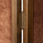 Featuring Duane Vintage Parawood Room Divider by Four Hands at Amethyst Home. Add privacy where you need it with a vintage-inspired room divider. Three long panels are upholstered in a rich rust-colored chenille and framed out by warm parawood. Overall Dimensions: 72.00"w x 1.50"d x 73.00"h. Amethyst Home provides interior design, new home construction design consulting, vintage area rugs, and lighting in the Austin metro area.