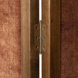 Featuring Duane Vintage Parawood Room Divider by Four Hands at Amethyst Home. Add privacy where you need it with a vintage-inspired room divider. Three long panels are upholstered in a rich rust-colored chenille and framed out by warm parawood. Overall Dimensions: 72.00"w x 1.50"d x 73.00"h. Amethyst Home provides interior design, new home construction design consulting, vintage area rugs, and lighting in the Austin metro area.