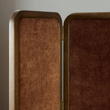 Featuring Duane Vintage Parawood Room Divider by Four Hands at Amethyst Home. Add privacy where you need it with a vintage-inspired room divider. Three long panels are upholstered in a rich rust-colored chenille and framed out by warm parawood. Overall Dimensions: 72.00"w x 1.50"d x 73.00"h. Amethyst Home provides interior design, new home construction design consulting, vintage area rugs, and lighting in the Charlotte metro area.