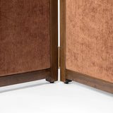 Featuring Duane Vintage Parawood Room Divider by Four Hands at Amethyst Home. Add privacy where you need it with a vintage-inspired room divider. Three long panels are upholstered in a rich rust-colored chenille and framed out by warm parawood. Overall Dimensions: 72.00"w x 1.50"d x 73.00"h. Amethyst Home provides interior design, new home construction design consulting, vintage area rugs, and lighting in the Laguna Beach metro area.