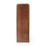 Featuring Duane Vintage Parawood Room Divider by Four Hands at Amethyst Home. Add privacy where you need it with a vintage-inspired room divider. Three long panels are upholstered in a rich rust-colored chenille and framed out by warm parawood. Overall Dimensions: 72.00"w x 1.50"d x 73.00"h. Amethyst Home provides interior design, new home construction design consulting, vintage area rugs, and lighting in the San Diego metro area.