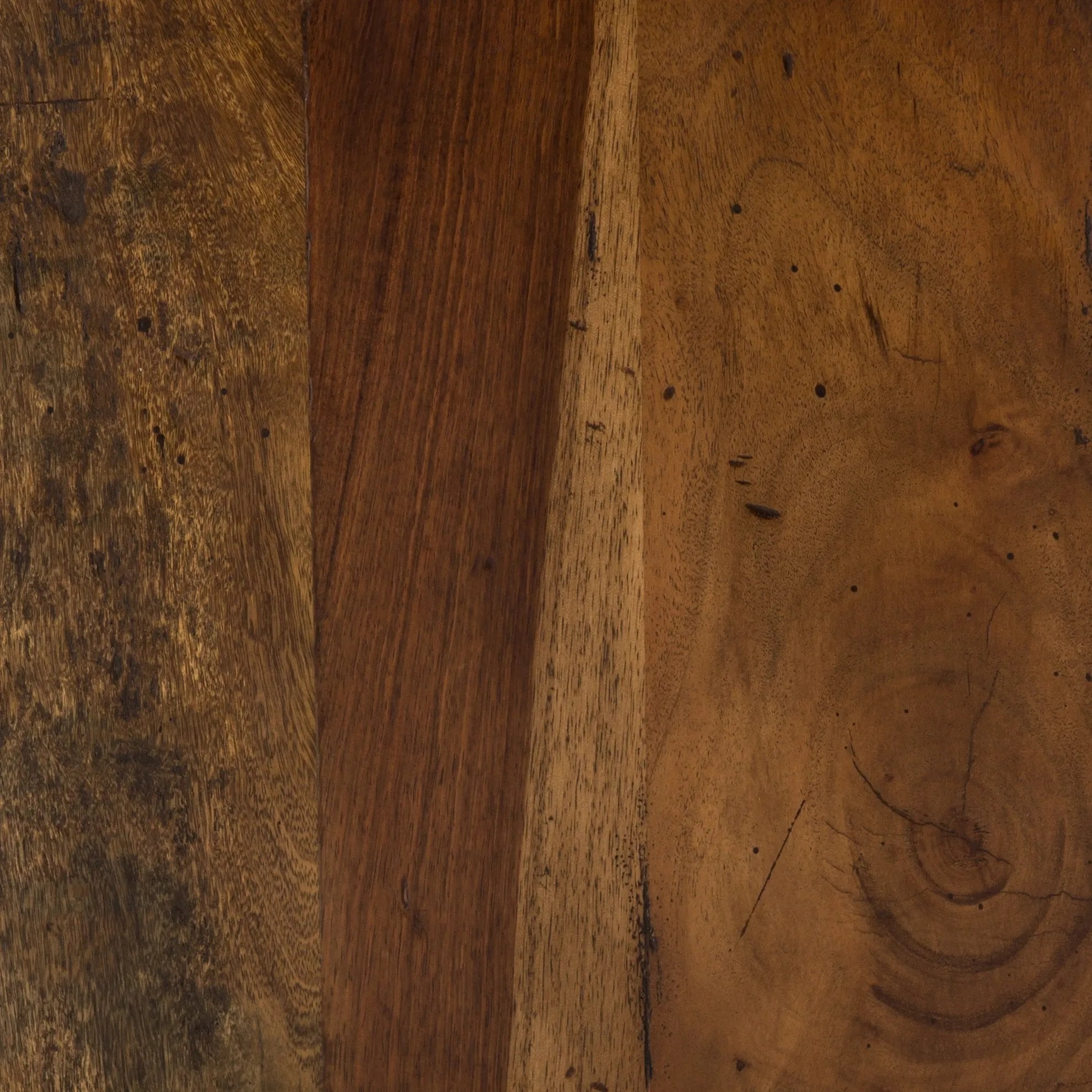 Rich, reclaimed woods deliver depth beyond simple shaping. Warm brown tones reveal natural knots and graining for a distinctively found feel Amethyst Home provides interior design, new home construction design consulting, vintage area rugs, and lighting in the Salt Lake City metro area.