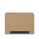 Simple and spacious, this oak nightstand has six drawers paired with aged bronze and wood hardware. Waterfall shaping and soft-close undermount glides give a smooth finish Amethyst Home provides interior design, new home construction design consulting, vintage area rugs, and lighting in the Dallas metro area.