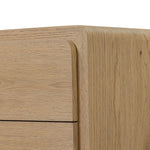 Simple and spacious, this oak nightstand has six drawers paired with aged bronze and wood hardware. Waterfall shaping and soft-close undermount glides give a smooth finish Amethyst Home provides interior design, new home construction design consulting, vintage area rugs, and lighting in the Kansas City metro area.