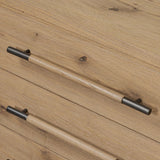 Simple and spacious, this oak nightstand has six drawers paired with aged bronze and wood hardware. Waterfall shaping and soft-close undermount glides give a smooth finish Amethyst Home provides interior design, new home construction design consulting, vintage area rugs, and lighting in the Monterey metro area.