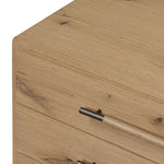 Simple and spacious, this oak nightstand has six drawers paired with aged bronze and wood hardware. Waterfall shaping and soft-close undermount glides give a smooth finish Amethyst Home provides interior design, new home construction design consulting, vintage area rugs, and lighting in the Portland metro area.