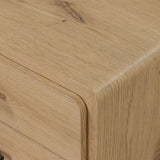 Simple and spacious, this oak nightstand has six drawers paired with aged bronze and wood hardware. Waterfall shaping and soft-close undermount glides give a smooth finish Amethyst Home provides interior design, new home construction design consulting, vintage area rugs, and lighting in the Salt Lake City metro area.