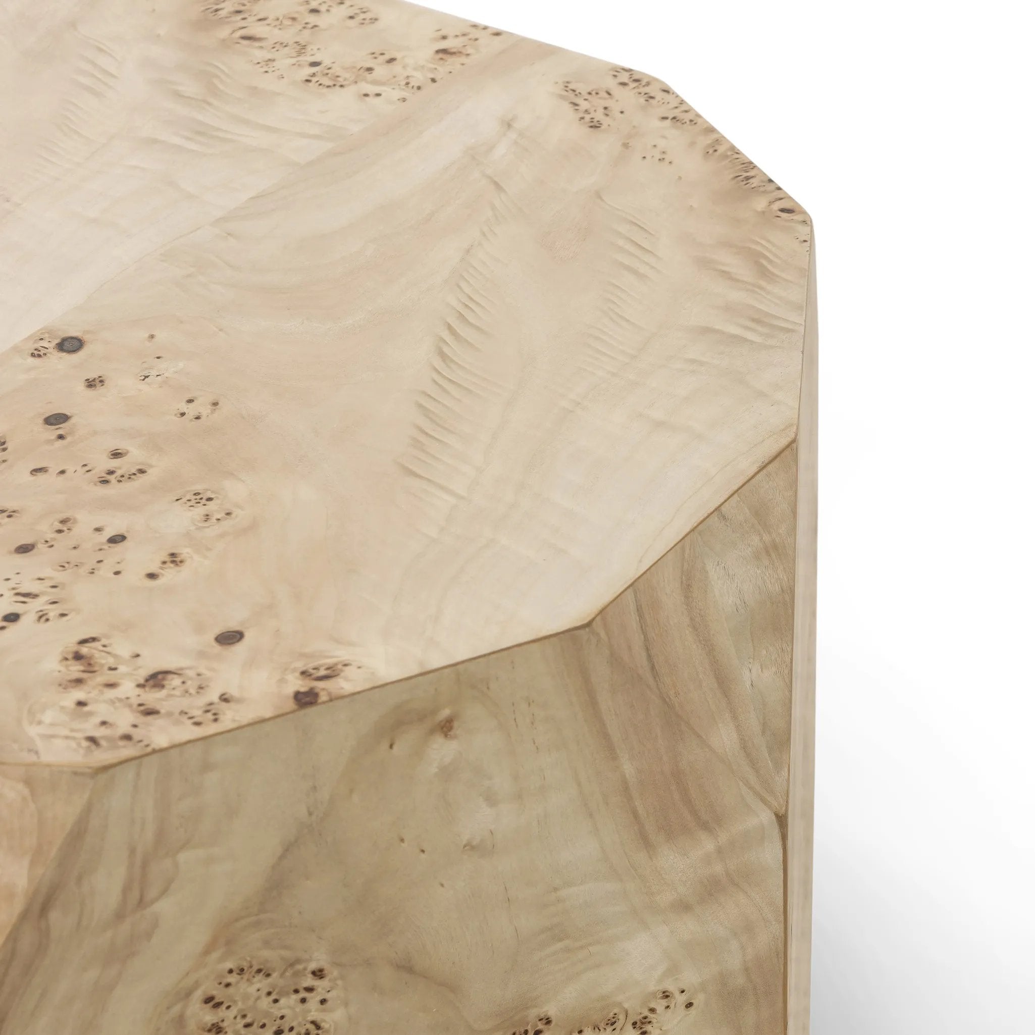 Featuring Elena Light Burl End Table by Four Hands at Amethyst Home. Light poplar burl crafts an organic-looking shape, bringing a sense of moment to this design-forward end table. An understated plinth base finishes the look while adding intriguing balance of scale.Overall Dimensions: 21.75"w x 18.75"d x 19.00"hWeight : 29.10 lbsMaterials: Poplar Burl Vene. Amethyst Home provides interior design, new home construction design consulting, vintage area rugs, and lighting in the Calabasas metro area.
