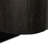 A clean-styled media console made from worn black oak. Six doors feature subtle finger grooves for easy open. Gentle curves soften up the look, while a floating design keeps things feeling light and fresh. Inside, generous shelving awaits storage of media and more. Amethyst Home provides interior design, new home construction design consulting, vintage area rugs, and lighting in the Tampa metro area.