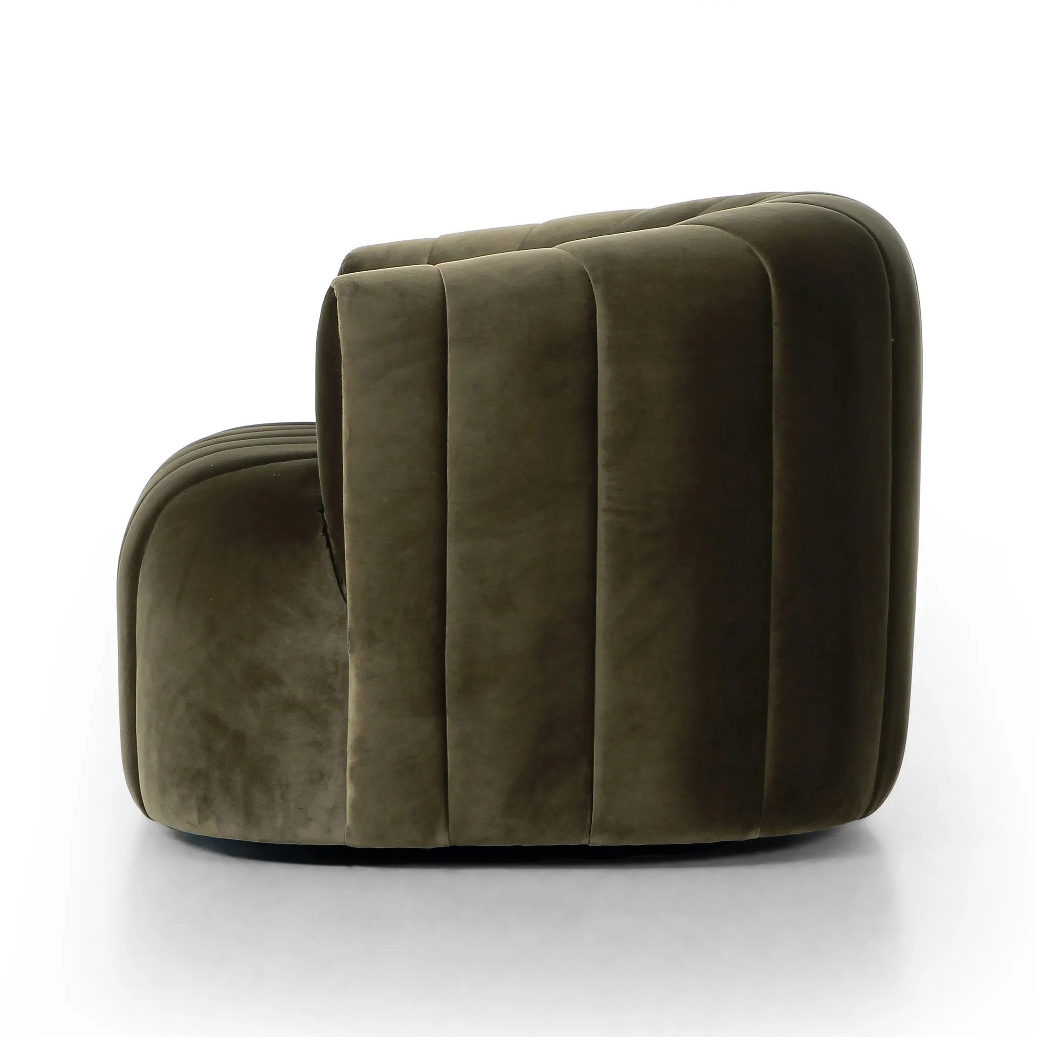 Featuring Elliana Surrey Olive Swivel Chair by Four Hands at Amethyst Home. Meet the chair that offers it all: curves, color, texture, durability, and sustainability. All atop a modern 360-degree swivel. Easy to clean and made from fully recyclable materials, FIQA fabrics are machine-washable, stain-resistant, water-repellent and antimicrobial.Overall Dime. Amethyst Home provides interior design, new home construction design consulting, vintage area rugs, and lighting in the Des Moines metro area.