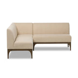 This timeless look works seamlessly into a wide range of styles and collections. With tapered wooden legs with a small curve detailing, plus an inviting U shape for that traditional banquette look. Upholstered in a beautifully neutral performance fabric, connected with alligator clips at the bottom. Amethyst Home provides interior design, new home construction design consulting, vintage area rugs, and lighting in the San Diego metro area.