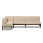 This timeless look works seamlessly into a wide range of styles and collections. With tapered wooden legs with a small curve detailing, plus an inviting U shape for that traditional banquette look. Upholstered in a beautifully neutral performance fabric, connected with alligator clips at the bottom. Amethyst Home provides interior design, new home construction design consulting, vintage area rugs, and lighting in the Scottsdale metro area.
