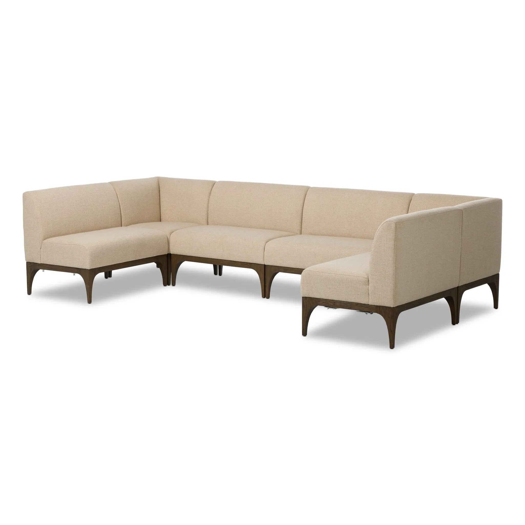 This timeless look works seamlessly into a wide range of styles and collections. With tapered wooden legs with a small curve detailing, plus an inviting U shape for that traditional banquette look. Upholstered in a beautifully neutral performance fabric, connected with alligator clips at the bottom. Configured for rectangular dining tables. Amethyst Home provides interior design, new home construction design consulting, vintage area rugs, and lighting in the Seattle metro area.