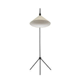 A dramatically curved silhouette and tripod base of matte black metal pair with a flax linen shade for this floor lamp's shapely, minimalist feel Amethyst Home provides interior design, new home construction design consulting, vintage area rugs, and lighting in the Miami metro area.