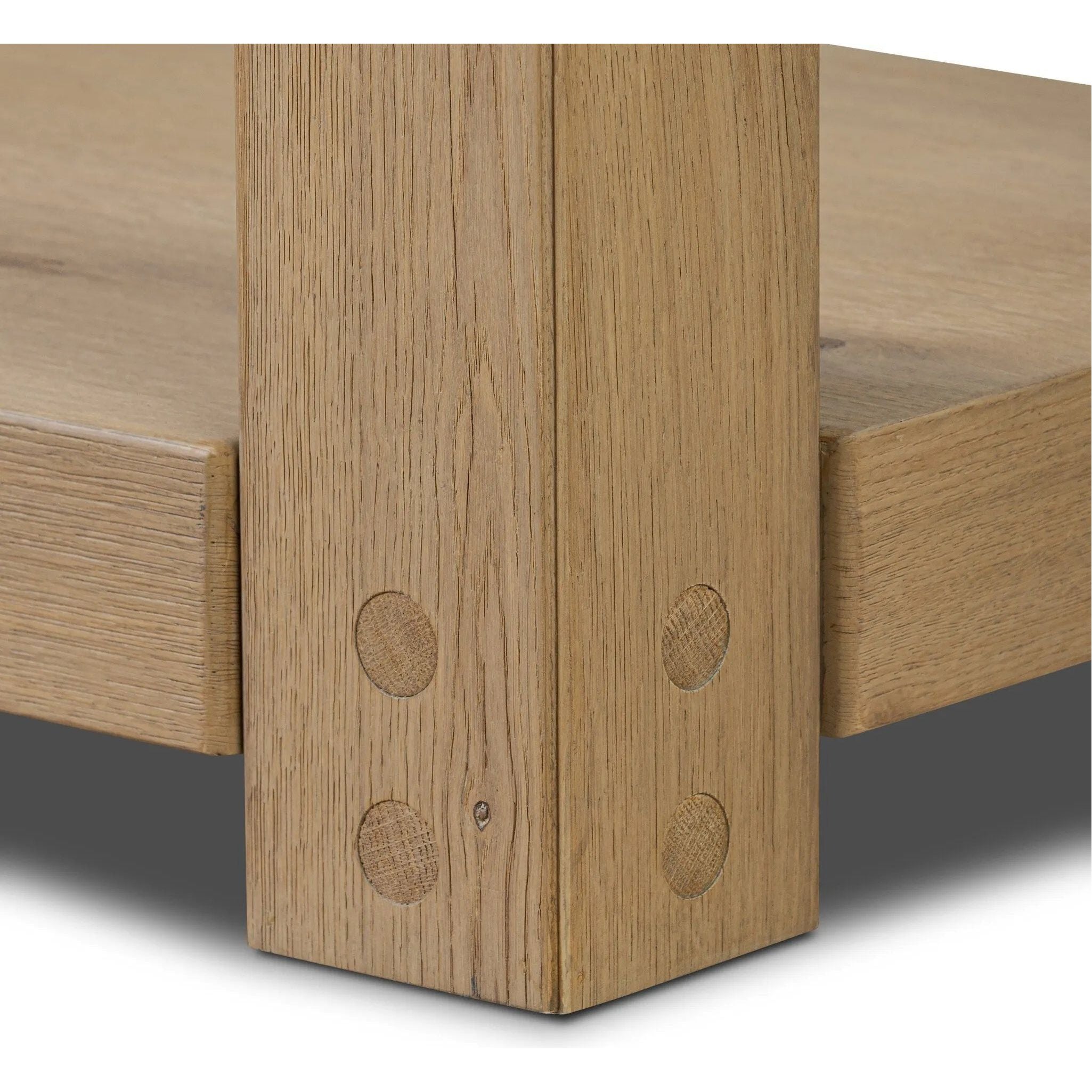 Built from thick-cut oak and veneers with an aged smoked finish, this farmhouse-inspired console table features chunky squared legs and a stretcher base for extra storage Amethyst Home provides interior design, new home construction design consulting, vintage area rugs, and lighting in the Salt Lake City metro area.