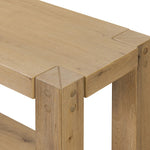 Built from thick-cut oak and veneers with an aged smoked finish, this farmhouse-inspired console table features chunky squared legs and a stretcher base for extra storage Amethyst Home provides interior design, new home construction design consulting, vintage area rugs, and lighting in the Seattle metro area.