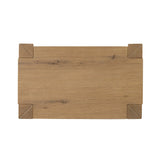 Built from thick-cut oak and veneers with an aged smoked finish, this farmhouse-inspired nightstand features softened edges, fastening details, integrated wood hardware and soft-close drawer glides for quality construction Amethyst Home provides interior design, new home construction design consulting, vintage area rugs, and lighting in the Los Angeles metro area.