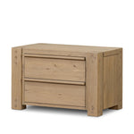 Built from thick-cut oak and veneers with an aged smoked finish, this farmhouse-inspired nightstand features softened edges, fastening details, integrated wood hardware and soft-close drawer glides for quality construction Amethyst Home provides interior design, new home construction design consulting, vintage area rugs, and lighting in the Salt Lake City metro area.