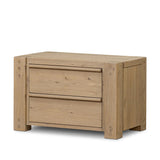 Built from thick-cut oak and veneers with an aged smoked finish, this farmhouse-inspired nightstand features softened edges, fastening details, integrated wood hardware and soft-close drawer glides for quality construction Amethyst Home provides interior design, new home construction design consulting, vintage area rugs, and lighting in the Salt Lake City metro area.