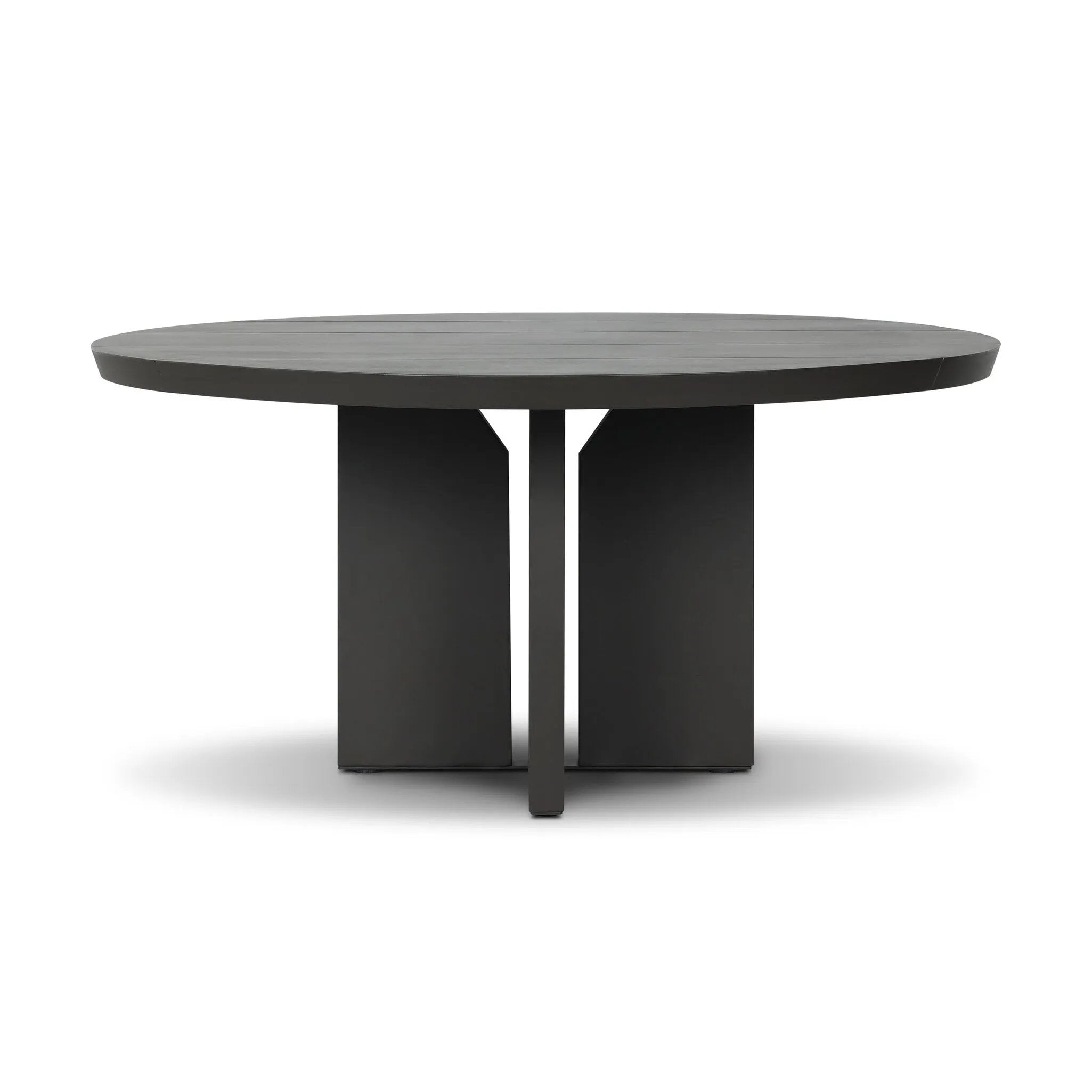 Inspired by minimalist Nordic design, a dark bronze dining table has a base of four plinth legs for a simple but impactful detail. Cover or store inside during inclement weather and when not in use.As lovers of wabi sabi style at Amethyst, we love the designer inspired Ernest Outdoor Metal Dining Table-60" - Bronze. Amethyst Home provides interior design, new home construction design consulting, vintage area rugs, and lighting in the Kansas City metro area.
