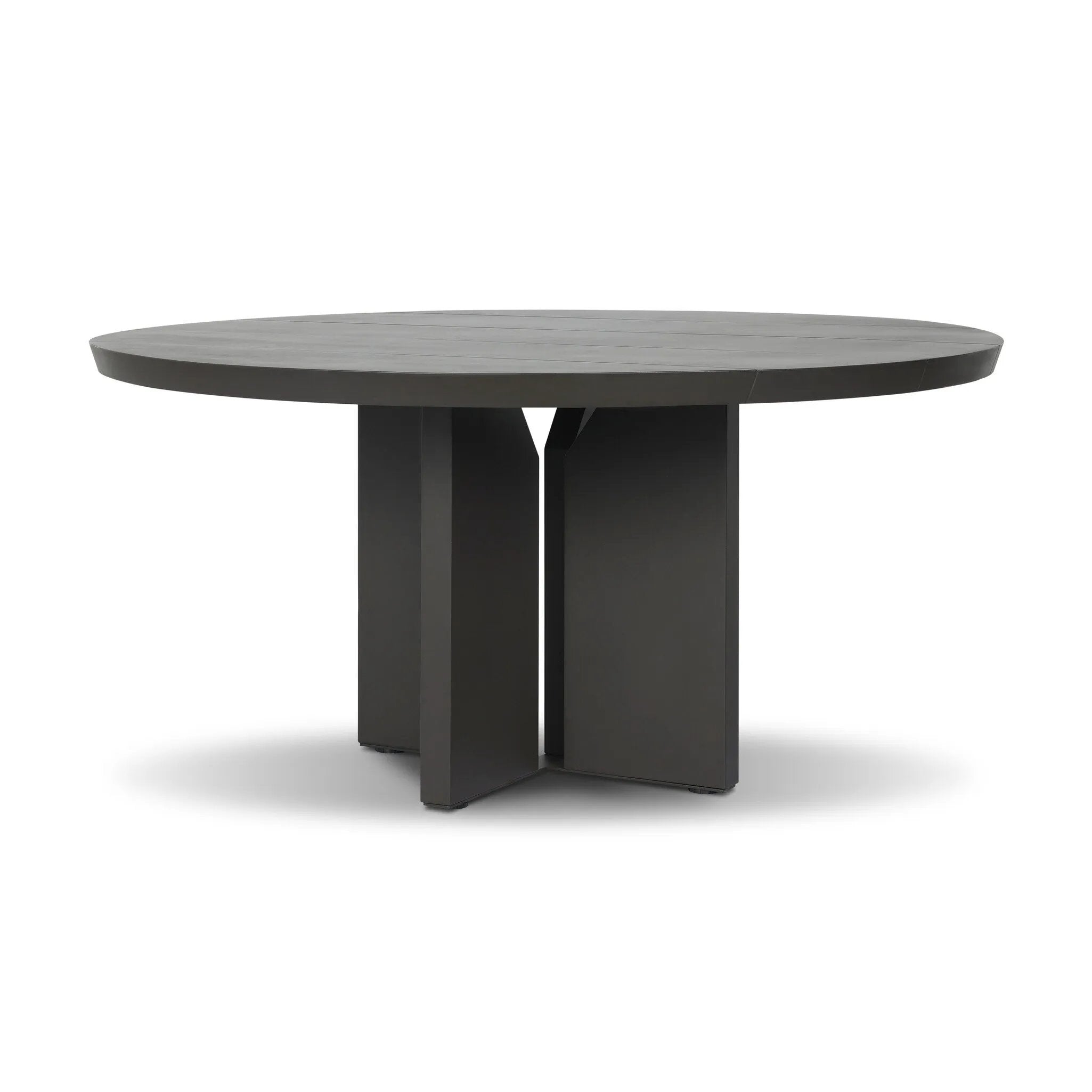 Inspired by minimalist Nordic design, a dark bronze dining table has a base of four plinth legs for a simple but impactful detail. Cover or store inside during inclement weather and when not in use.As lovers of wabi sabi style at Amethyst, we love the designer inspired Ernest Outdoor Metal Dining Table-60" - Bronze. Amethyst Home provides interior design, new home construction design consulting, vintage area rugs, and lighting in the Tampa metro area.