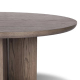 Inspired by minimalist Nordic design, a grey-finished oak dining table has a base of four plinth legs for a simple but impactful detail Amethyst Home provides interior design, new home construction design consulting, vintage area rugs, and lighting in the Charlotte metro area.