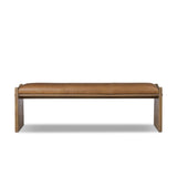 Top-grain leather and worn, solid oak fuse for a substantial, streamlined bench inspired by Nordic Minimalism Amethyst Home provides interior design, new home construction design consulting, vintage area rugs, and lighting in the Austin metro area.