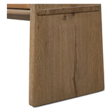 Top-grain leather and worn, solid oak fuse for a substantial, streamlined bench inspired by Nordic Minimalism Amethyst Home provides interior design, new home construction design consulting, vintage area rugs, and lighting in the Nashville metro area.