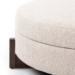 Featuring Esben Sattley Fog Storage Ottoman by Four Hands at Amethyst Home. Get extra storage and an extra spot for lounging or propped feet in one. This coffee table-sized storage ottoman features a loose top to store extra blankets and more. Upholstered in a textural boucle-like performance fabric, perfect for everyday messes. Finished with an X-frame parawo. Amethyst Home provides interior design, new home construction design consulting, vintage area rugs, and lighting in the Austin metro area.