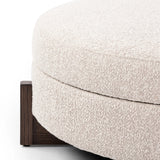 Featuring Esben Sattley Fog Storage Ottoman by Four Hands at Amethyst Home. Get extra storage and an extra spot for lounging or propped feet in one. This coffee table-sized storage ottoman features a loose top to store extra blankets and more. Upholstered in a textural boucle-like performance fabric, perfect for everyday messes. Finished with an X-frame parawo. Amethyst Home provides interior design, new home construction design consulting, vintage area rugs, and lighting in the Austin metro area.