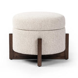 Featuring Esben Sattley Fog Storage Ottoman by Four Hands at Amethyst Home. Get extra storage and an extra spot for lounging or propped feet in one. This coffee table-sized storage ottoman features a loose top to store extra blankets and more. Upholstered in a textural boucle-like performance fabric, perfect for everyday messes. Finished with an X-frame parawo. Amethyst Home provides interior design, new home construction design consulting, vintage area rugs, and lighting in the Boston metro area.
