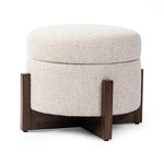 Featuring Esben Sattley Fog Storage Ottoman by Four Hands at Amethyst Home. Get extra storage and an extra spot for lounging or propped feet in one. This coffee table-sized storage ottoman features a loose top to store extra blankets and more. Upholstered in a textural boucle-like performance fabric, perfect for everyday messes. Finished with an X-frame par. Amethyst Home provides interior design, new home construction design consulting, vintage area rugs, and lighting in the Charlotte metro area.