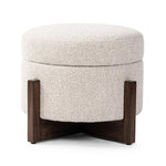 Featuring Esben Sattley Fog Storage Ottoman by Four Hands at Amethyst Home. Get extra storage and an extra spot for lounging or propped feet in one. This coffee table-sized storage ottoman features a loose top to store extra blankets and more. Upholstered in a textural boucle-like performance fabric, perfect for everyday messes. Finished with an X-frame parawoo. Amethyst Home provides interior design, new home construction design consulting, vintage area rugs, and lighting in the Miami metro area.