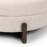 Featuring Esben Sattley Fog Storage Ottoman by Four Hands at Amethyst Home. Get extra storage and an extra spot for lounging or propped feet in one. This coffee table-sized storage ottoman features a loose top to store extra blankets and more. Upholstered in a textural boucle-like performance fabric, perfect for everyday messes. Finished with an X-frame. Amethyst Home provides interior design, new home construction design consulting, vintage area rugs, and lighting in the Newport Beach metro area.