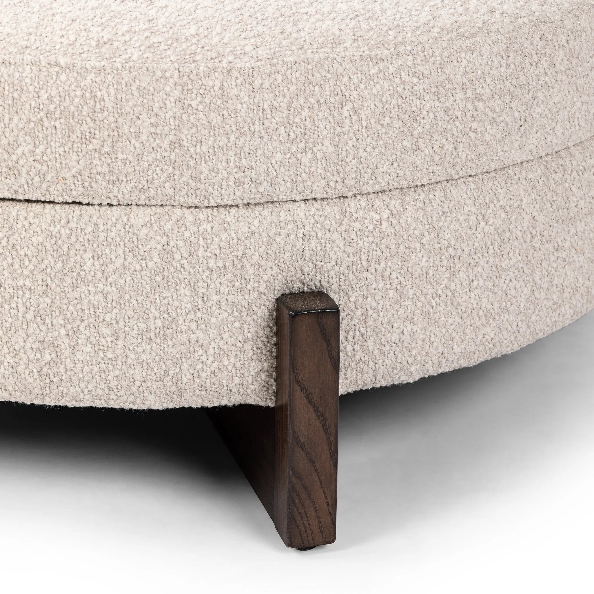 Featuring Esben Sattley Fog Storage Ottoman by Four Hands at Amethyst Home. Get extra storage and an extra spot for lounging or propped feet in one. This coffee table-sized storage ottoman features a loose top to store extra blankets and more. Upholstered in a textural boucle-like performance fabric, perfect for everyday messes. Finished with an X-frame. Amethyst Home provides interior design, new home construction design consulting, vintage area rugs, and lighting in the Newport Beach metro area.