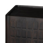 A carved geometric pattern adds a layer of visual depth to this vintage brown-finished mango media console. Rounded edges and a recessed top surface complete the look. Rear cutouts for cord management.As lovers of natural design at Amethyst, we love the optimistic inspired Essie Media Console - Vintage Brown. Amethyst Home provides interior design, new home construction design consulting, vintage area rugs, and lighting in the Washington metro area.