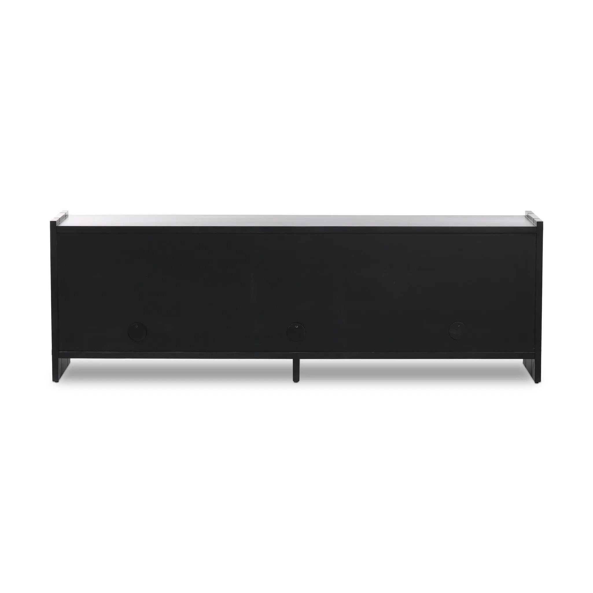 Featuring Etro Black Wash Poplar Media Console by Four Hands at Amethyst Home. Inspired by retro European design, a character-rich media console is made from black-finished poplar, with mortise and tenon joinery spanning its sides. Door pulls of top-grain leather add a textural finishing touch, while three rear cutouts keep cords out of sight.Overall Dimensi. Amethyst Home provides interior design, new home construction design consulting, vintage area rugs, and lighting in the Monterey metro area.