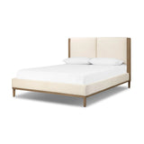 Midcentury and Danish design influence merge in this modern transitional bed. A headboard of oak veneer and two upholstered panels deliver contrast and softness at once.As lovers of luxe materials at Amethyst, we love the warm modern inspired Ettie Bed. This item pairs well with other brands such as Surya and is perfect for modern homes Amethyst Home provides interior design, new home construction design consulting, vintage area rugs, and lighting in the Alpharetta metro area.