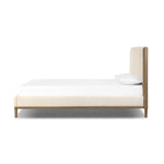 Midcentury and Danish design influence merge in this modern transitional bed. A headboard of oak veneer and two upholstered panels deliver contrast and softness at once.As lovers of luxe materials at Amethyst, we love the warm modern inspired Ettie Bed. This item pairs well with other brands such as Surya and is perfect for modern homes Amethyst Home provides interior design, new home construction design consulting, vintage area rugs, and lighting in the Laguna Beach metro area.