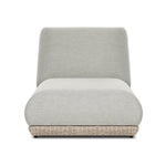 Play with contrast — in shape, material and proportion. Generous, sink-in cushioning sits atop a small, tapered woven plinth base, with structured upholstery with heavy texture inviting a comfortable sit on this outdoor chaise. Cover or store indoors during inclement weather and when not in use. Amethyst Home provides interior design, new home construction design consulting, vintage area rugs, and lighting in the Boston metro area.
